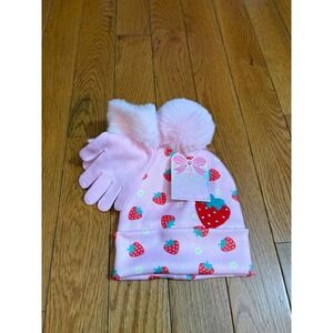 Miss Gwen's OMG Accessories Pink Strawberry Pom Beanie and Gloves Set Kids NWT